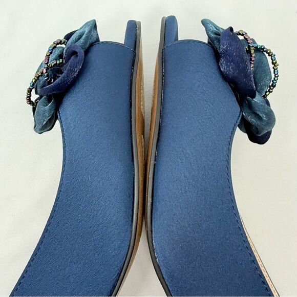 J. Renee LEONELLE Navy Blue Sparkle Bead Flower Open Toe Slingback Strap Heels - Picture 10 of 16